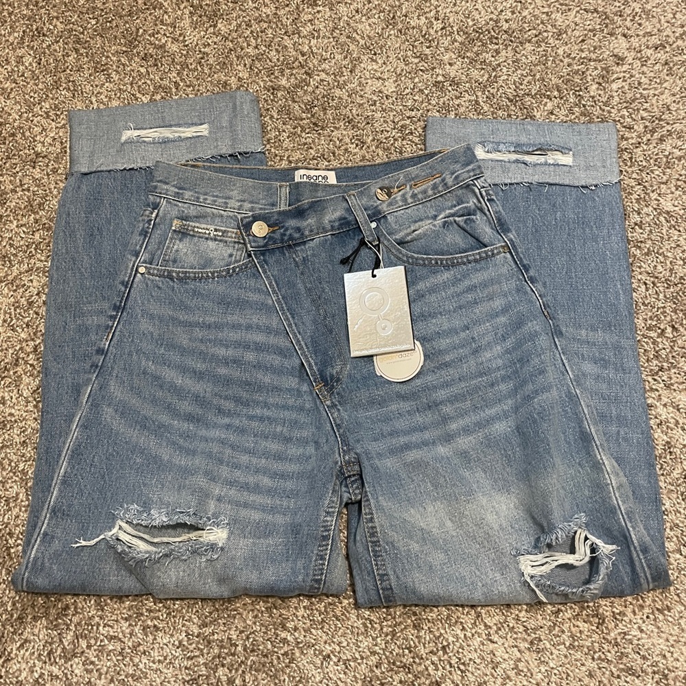 Insane Gene | Asymmetrical Button High-Waisted Distressed Jeans | 5/26 NWT - Picture 2 of 9